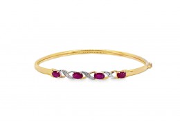 Pre-owned 9ct Yellow Gold Ruby & Diamond Bangle