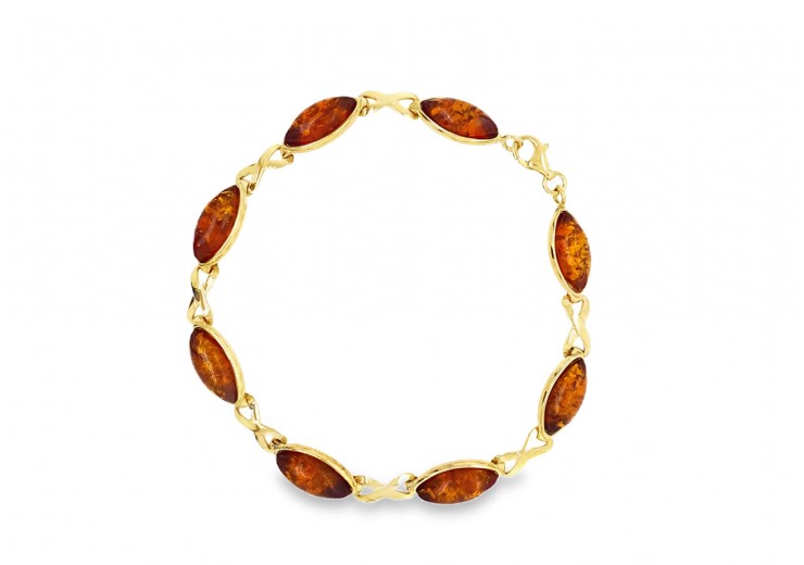 Pre-owned 9ct Yellow Gold Amber Bracelet
