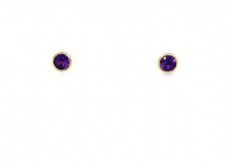 9ct Yellow Gold Amethyst Stud Earrings