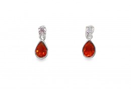 9ct White Gold Fire Opal Drop Earrings