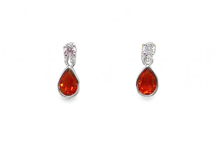 9ct White Gold Fire Opal Drop Earrings 9ct White Gold Fire Opal Drop Earrings