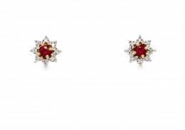 9ct Yellow Gold Ruby & Diamond Stud Earrings