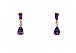 9ct Yellow Gold Amethyst & Diamond Drop Earrings