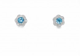 9ct White Gold Blue Topaz & Diamond Stud Earrings