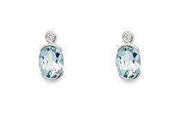 9ct White Gold Aquamarine & Diamond Stud Earrings