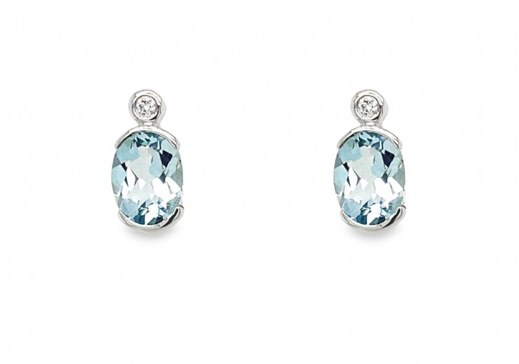 9ct White Gold Aquamarine & Diamond Stud Earrings