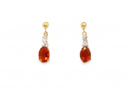 9ct Yellow Gold Fire Opal & Diamond Drop Earrings 9ct Yellow Gold Fire Opal & Diamond Drop Earrings