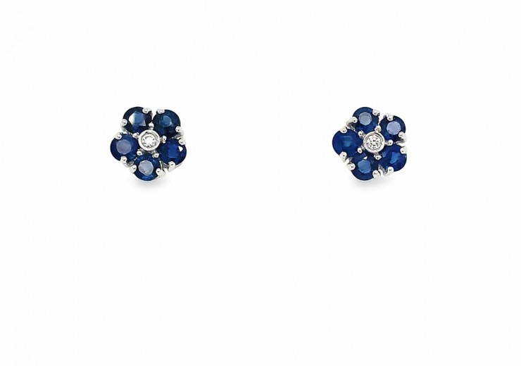 9ct White Gold Sapphire & Diamond Stud Earrings