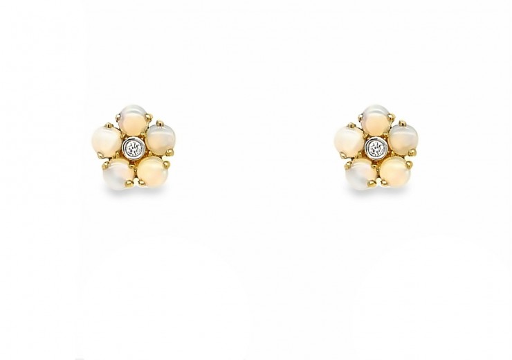 9ct Yellow Gold Opal & Diamond Stud Earrings