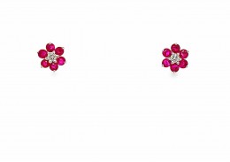 9ct White Gold Ruby & Diamond Stud Earrings