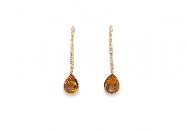 9ct Yellow Gold Citrine & Diamond Drop Earrings