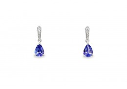 9ct White Gold Tanzanite & Diamond Earrings