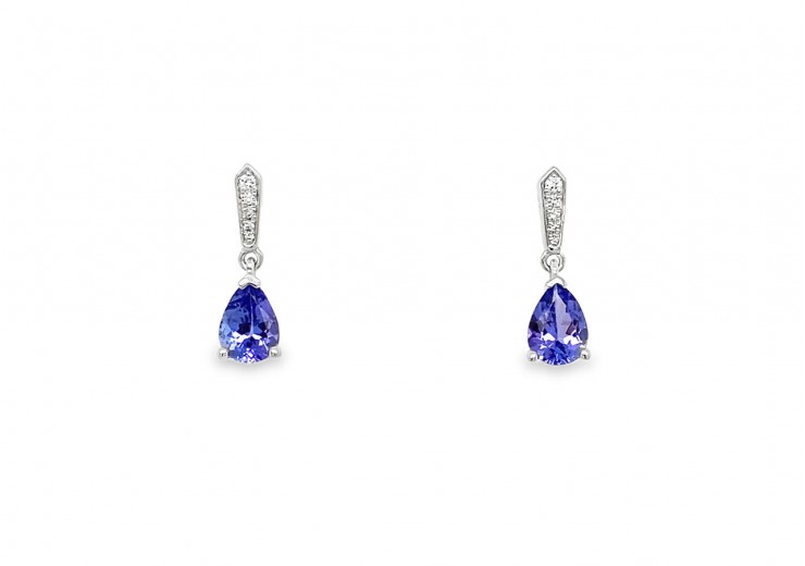 9ct White Gold Tanzanite & Diamond Earrings