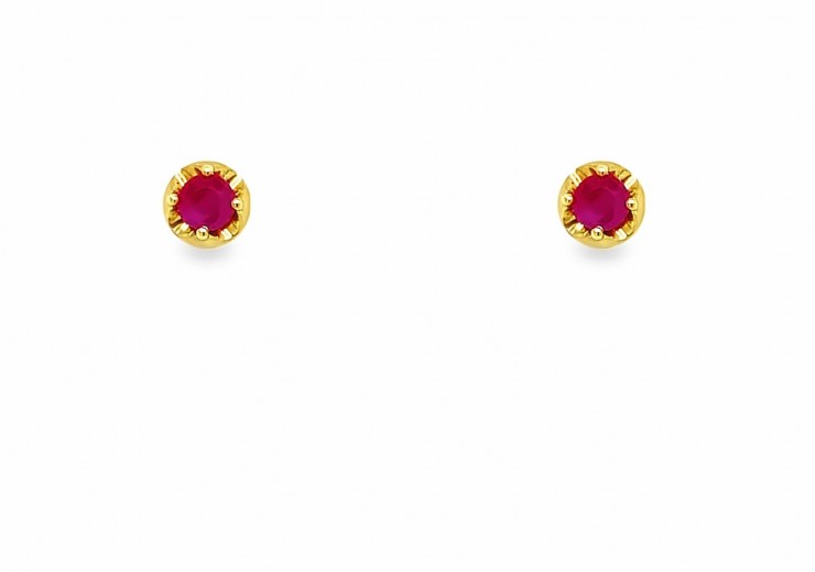 9ct Yellow Gold Round Ruby Stud Earrings