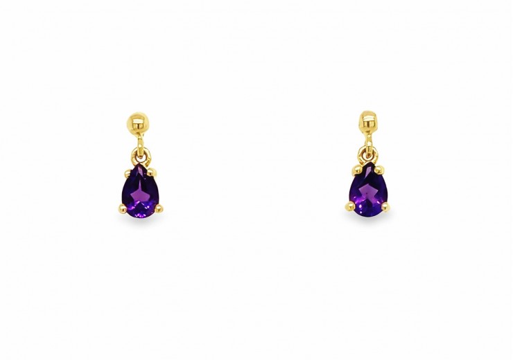 9ct Yellow Gold Amethyst Drop Earrings