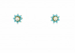 9ct Yellow Gold Turquoise & Pearl Stud Earrings
