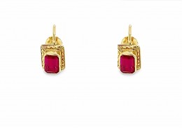 Pre-owned 9ct Yellow Gold Synthetic Ruby Earrings