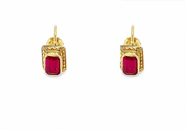 Pre-owned 9ct Yellow Gold Synthetic Ruby Earrings