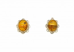 Pre-owned 9ct Yellow Gold Amber Stud Earrings