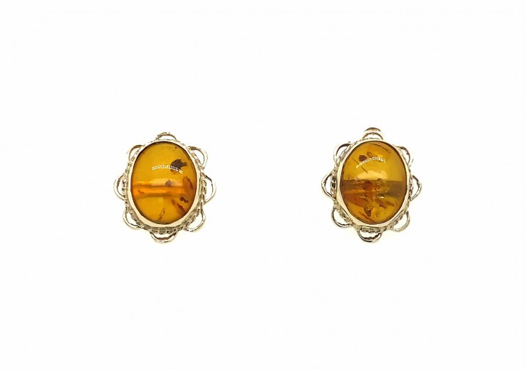 Pre-owned 9ct Yellow Gold Amber Stud Earrings