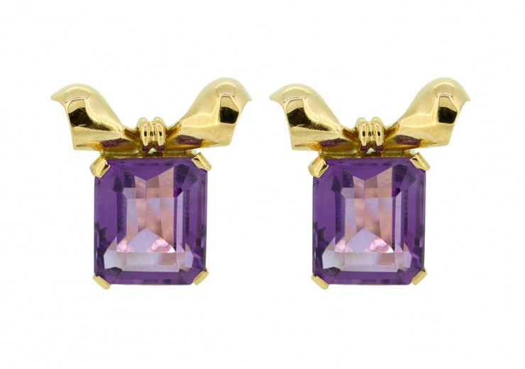 Pre-Owned 18ct Gold Clip On Amethyst Earrings