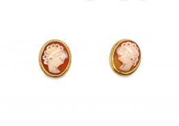 Pre-owned 9ct Yellow Gold Cameo Stud Earrings