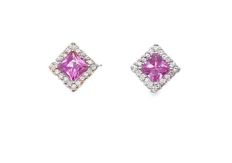 Pre-owned 18ct White Gold Pink Sapphire & Diamond Stud Earrings Pre-owned 18ct White Gold Pink Sapphire & Diamond Stud Earrings