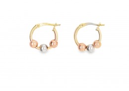 Pre-owned 9ct Yellow, Rose & White Gold Ball Hoop Earrings