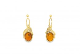 Pre-owned 9ct Yellow Gold Amber Drop Earrings