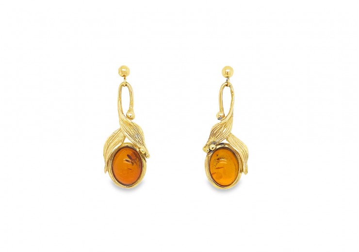 Pre-owned 9ct Yellow Gold Amber Drop Earrings