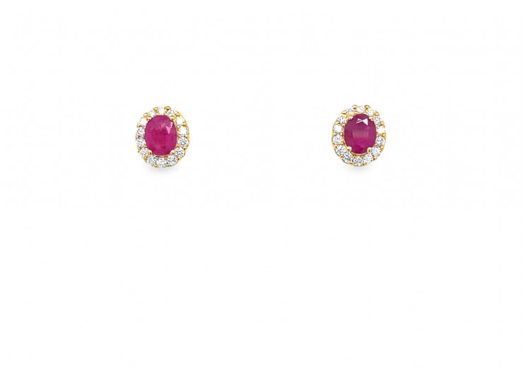 9ct Gold Ruby & Diamond Earrings
