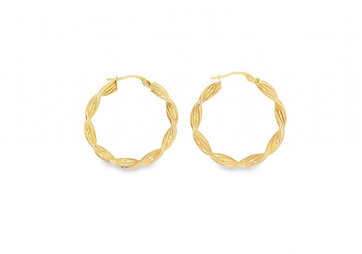 Pre-owned 9ct Yellow Gold Twist Hoop Earrings