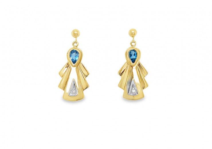 Pre-owned 9ct Yellow Gold Blue Topaz Drop Earrings