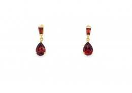 Pre-owned 9ct Yellow Gold Garnet Drop Earrings