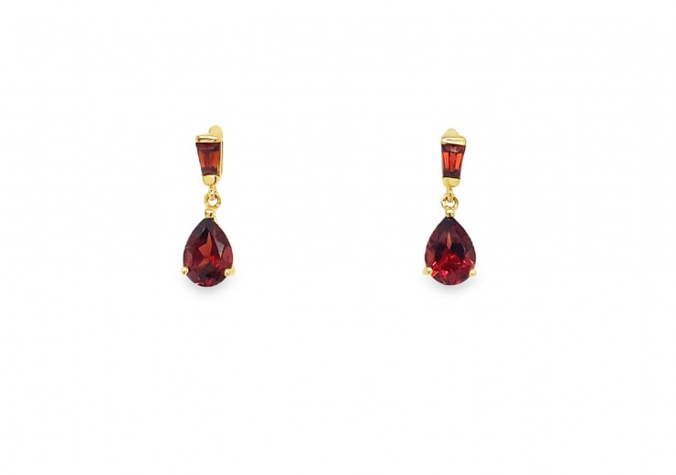 Pre-owned 9ct Yellow Gold Garnet Drop Earrings