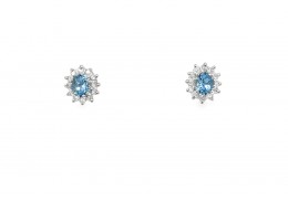 Pre-owned 9ct Yellow Gold Blue Topaz & Diamond Stud Earrings