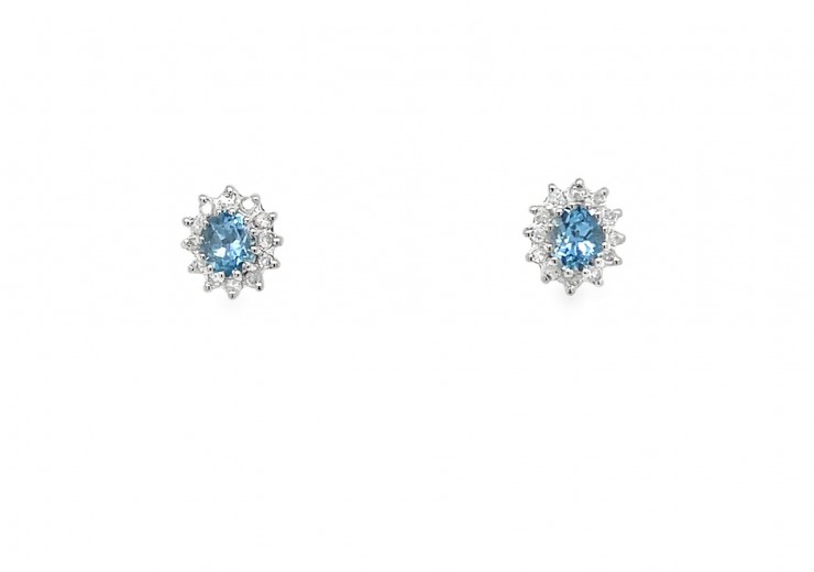Pre-owned 9ct Yellow Gold Blue Topaz & Diamond Stud Earrings