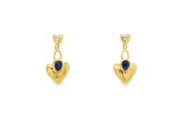 Pre-owned 9ct Yellow Gold Sapphire & Diamond Drop Earrings