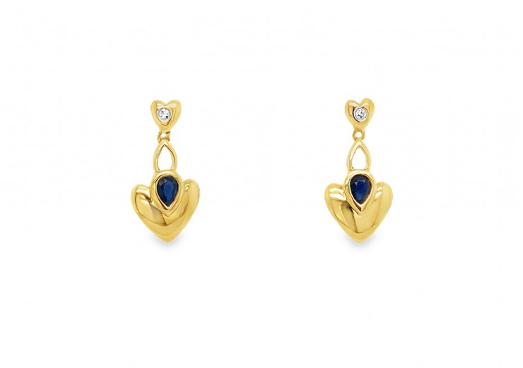 Pre-owned 9ct Yellow Gold Sapphire & Diamond Drop Earrings