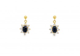 Pre-owned 9ct Yellow Gold Sapphire & Cubic Zirconia Drop Earrings