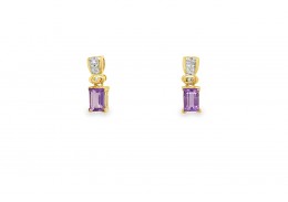 Pre-owned 9ct Yellow Gold Amethyst & Diamond Drop Earrings
