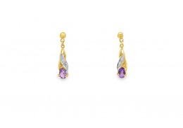 Pre-owned 9ct Yellow Gold Amethyst & Diamond Drop Earrings