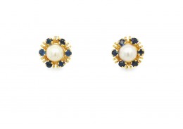 Pre-owned 9ct Yellow Gold Sapphire & Pearl Stud Earrings