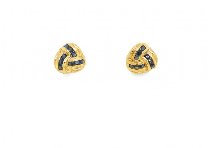 Pre-owned 9ct Yellow Gold Sapphire Knot Stud Earrings
