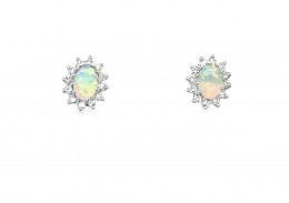 Pre-owned 9ct White Gold Opal & Diamond Earrings