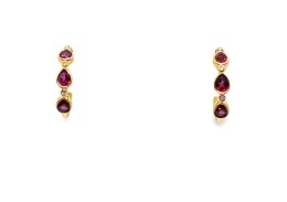 Silver Gold Plated Ruby Quartz & Cubic Zirconia Hoop Earrings