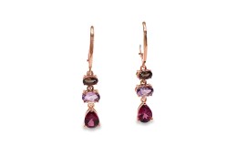 9ct Rose Gold Smoky Quartz, Rose Amethyst & Rhodolite Garnet Drop Earrings 9ct Rose Gold Smoky Quartz, Rose Amethyst & Rhodolite Garnet Drop Earrings