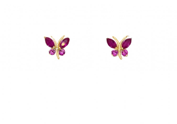 9ct Yellow Gold Pink Cubic Zirconia Butterfly Studs