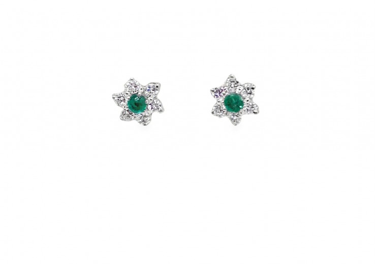 Pre-owned 18ct White Gold Emerald & Diamond Studs Pre-owned 18ct White Gold Emerald & Diamond Studs