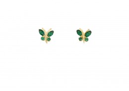9ct Yellow Gold Green CZ Butterfly Studs